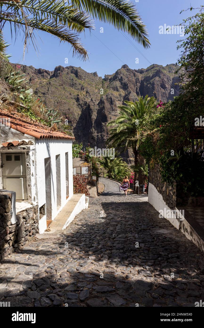 TENERIFE, CANARY ISLANDS, SPAIN - JULY 07, 2021: Narrow street in the village of Masca. Stock Photo