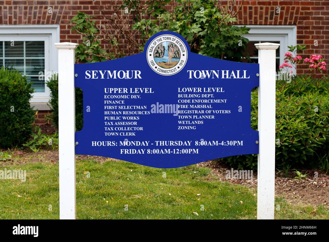 Seymour Town Hall Upper and Lower Level Office Directory Stock Photo