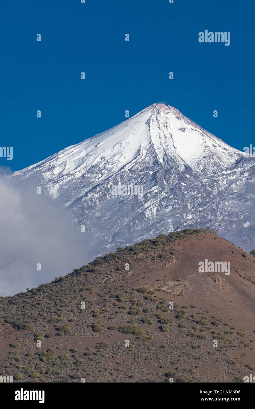 Snow on the summit of Mount Teide, Tenerife, Canary Islands Stock Photo