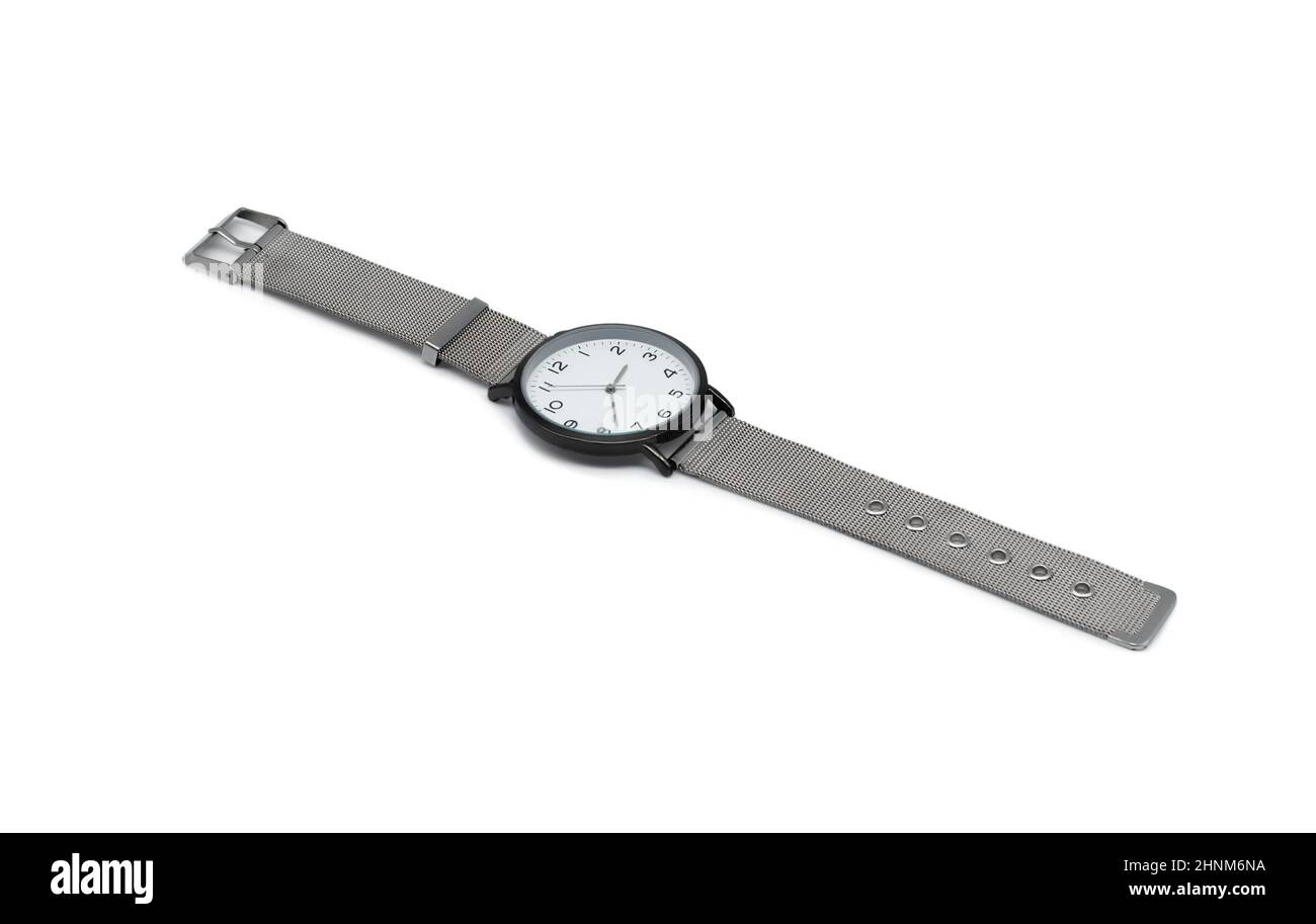 Wristwatch with a metal strap. Stock Photo