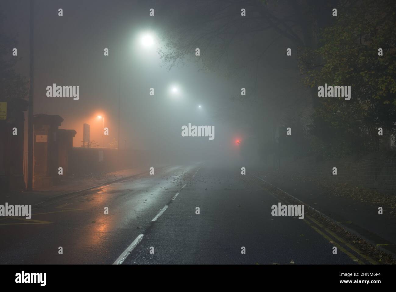 Extremely foggy glossop road, outside King edward VII upper school Stock Photo