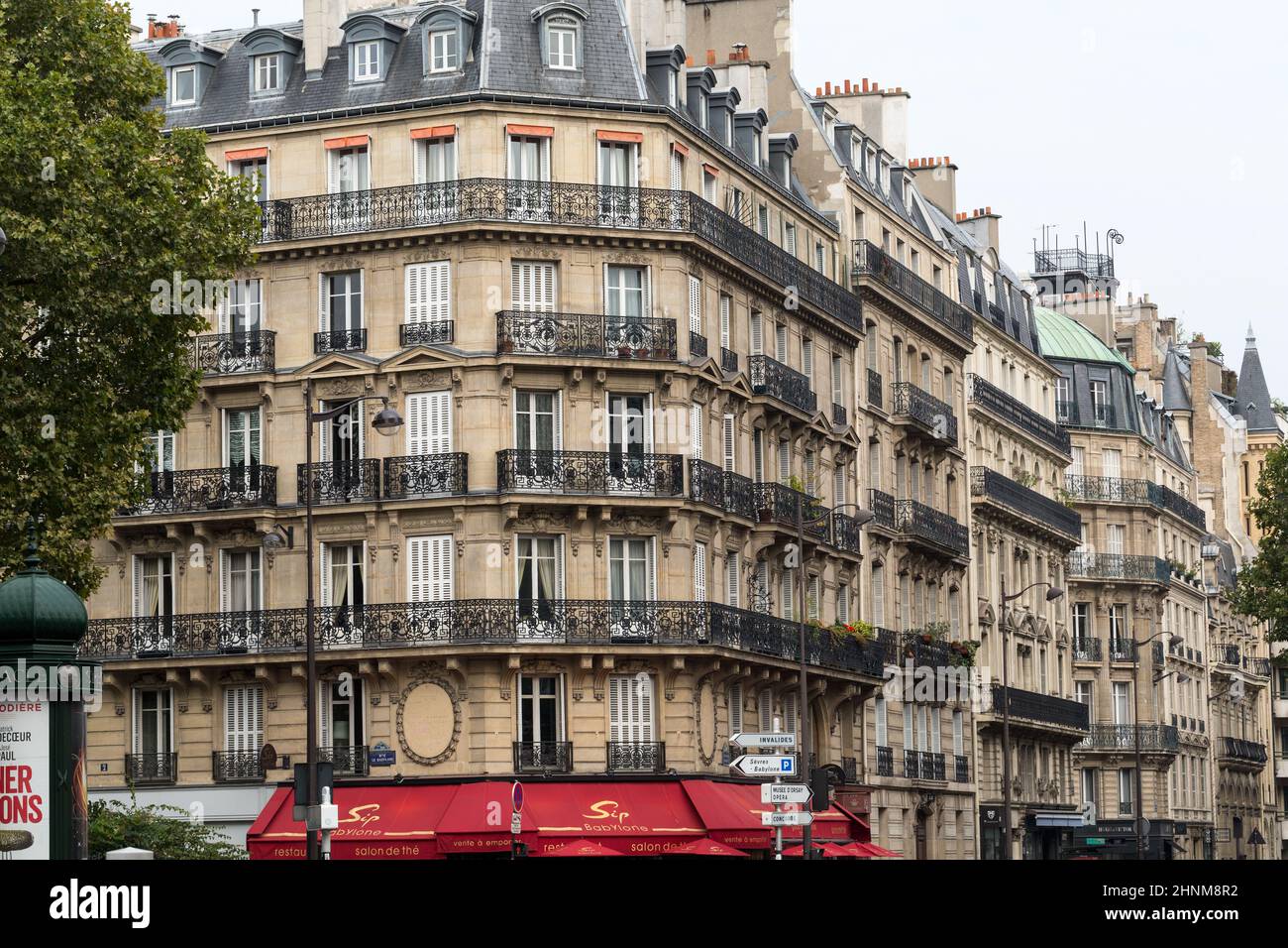 corner of of typical house with balcony in Saint Germsain district. Paris, France Stock Photo
