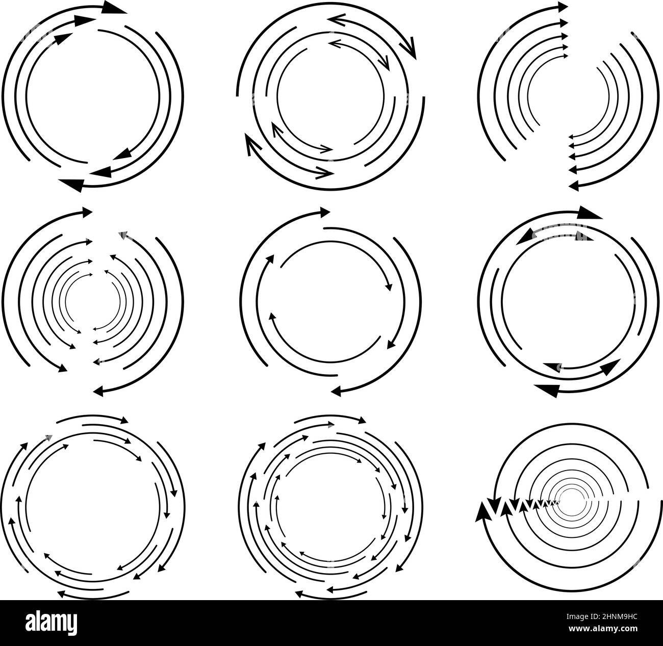 Random circular, cycle arrow element. Spiral, spinning, revolve arrows ...