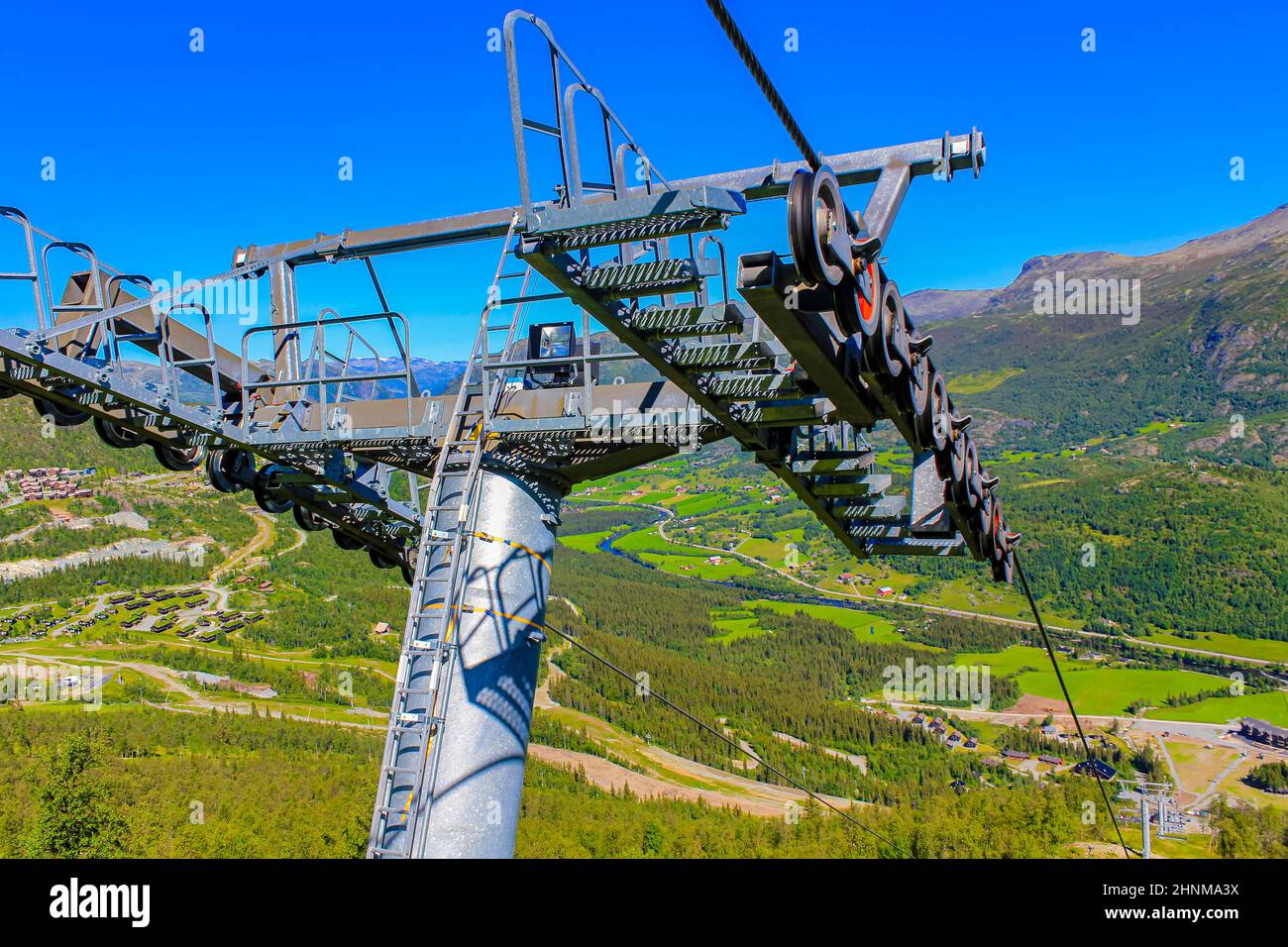 Ski lift panorama Norway, Hemsedal Skicenter in Hemsedalis, Viken. Stock Photo