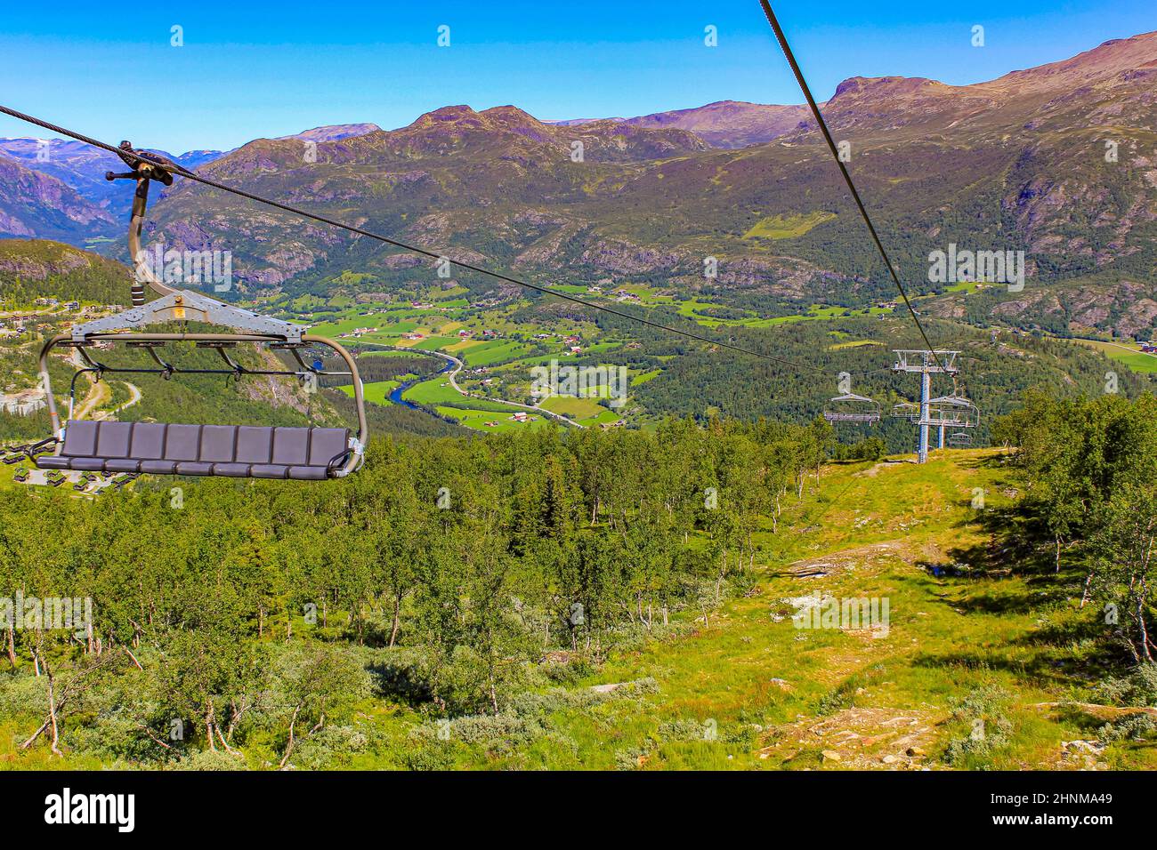 Ski lift panorama Norway, Hemsedal Skicenter in Hemsedalis, Viken. Stock Photo