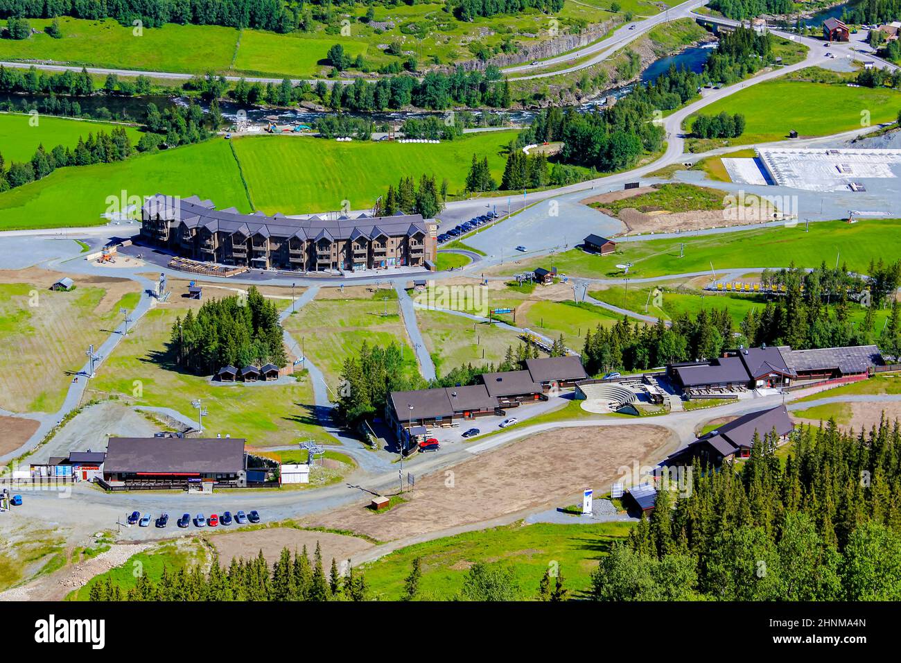 Ski lift panorama Norway, Hemsedal Skicenter in Hemsedalis, Viken. Stock Photo