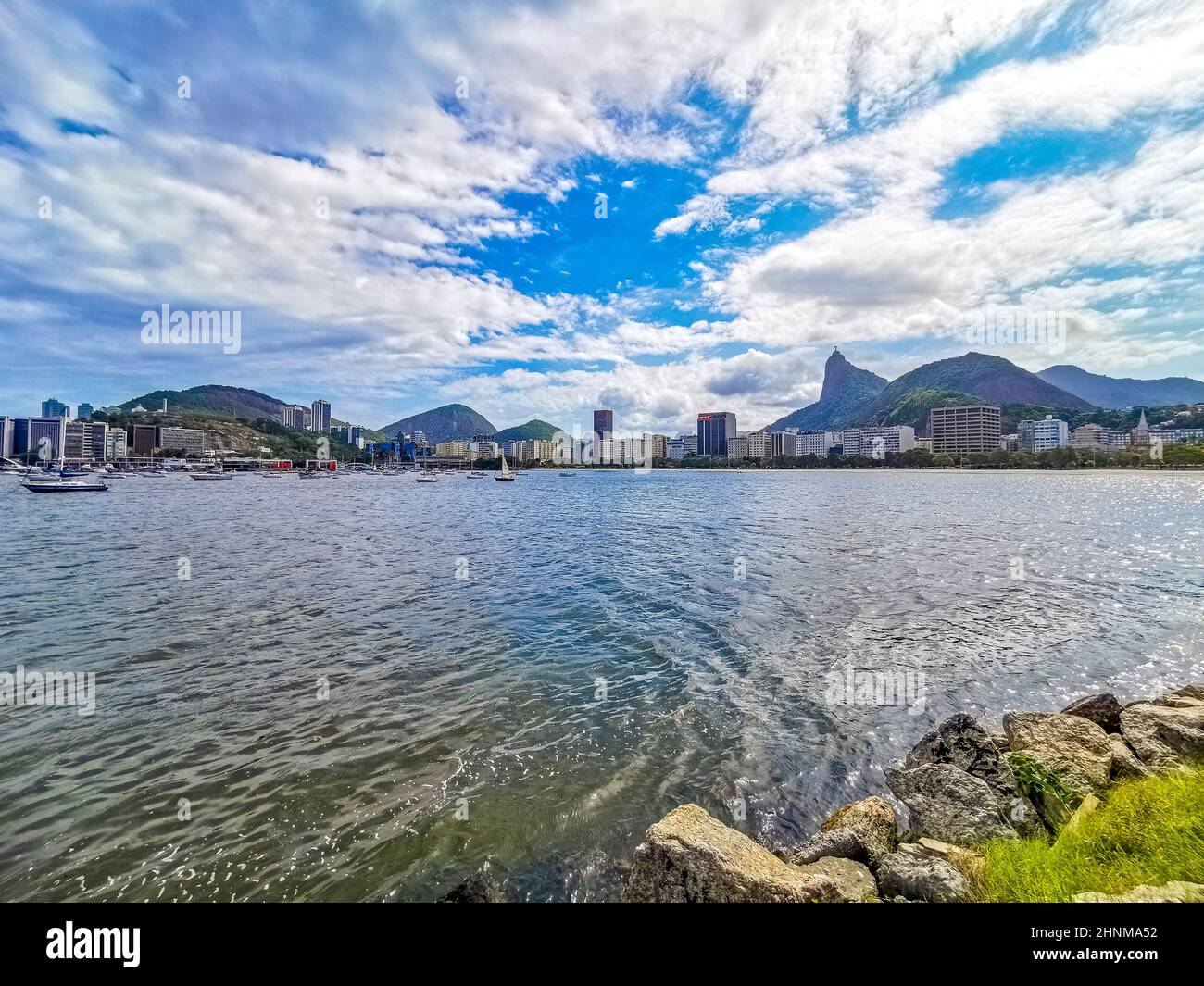 Cristo Redentor Corcovado mountain Botafogo cityscape Rio de Janeiro Brazil. Stock Photo