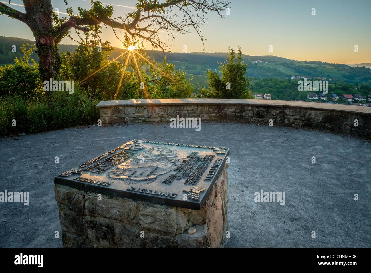 Sunrise at a lookout scene with sunstar of the sun Stock Photo