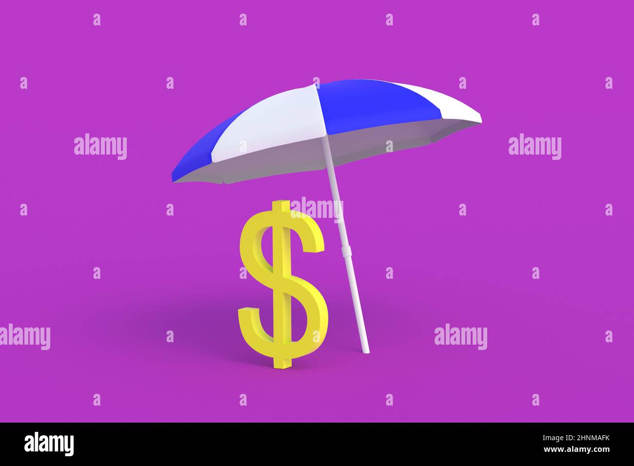 Symbol of dollar near umbrella. Investment protection concept. Special conditions for keeping funds, servicing bank accounts. 3d render Stock Photo