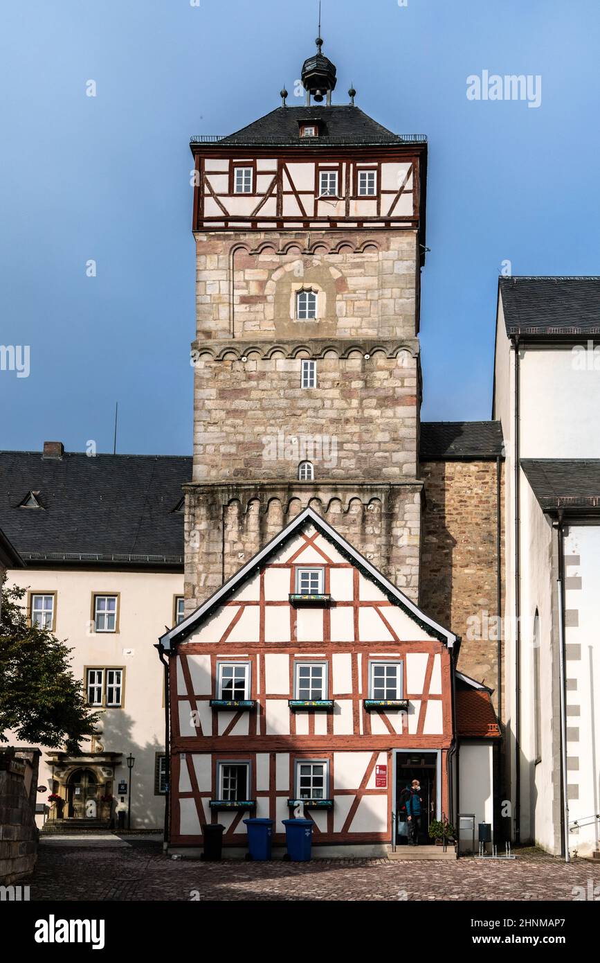 City tower in Bischofsheim in the Rhön Stock Photo