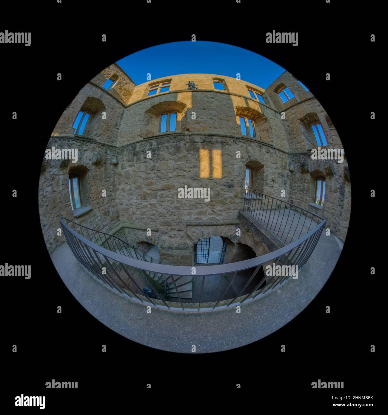Ruin of german castle yburg with fish-eye distortion Stock Photo