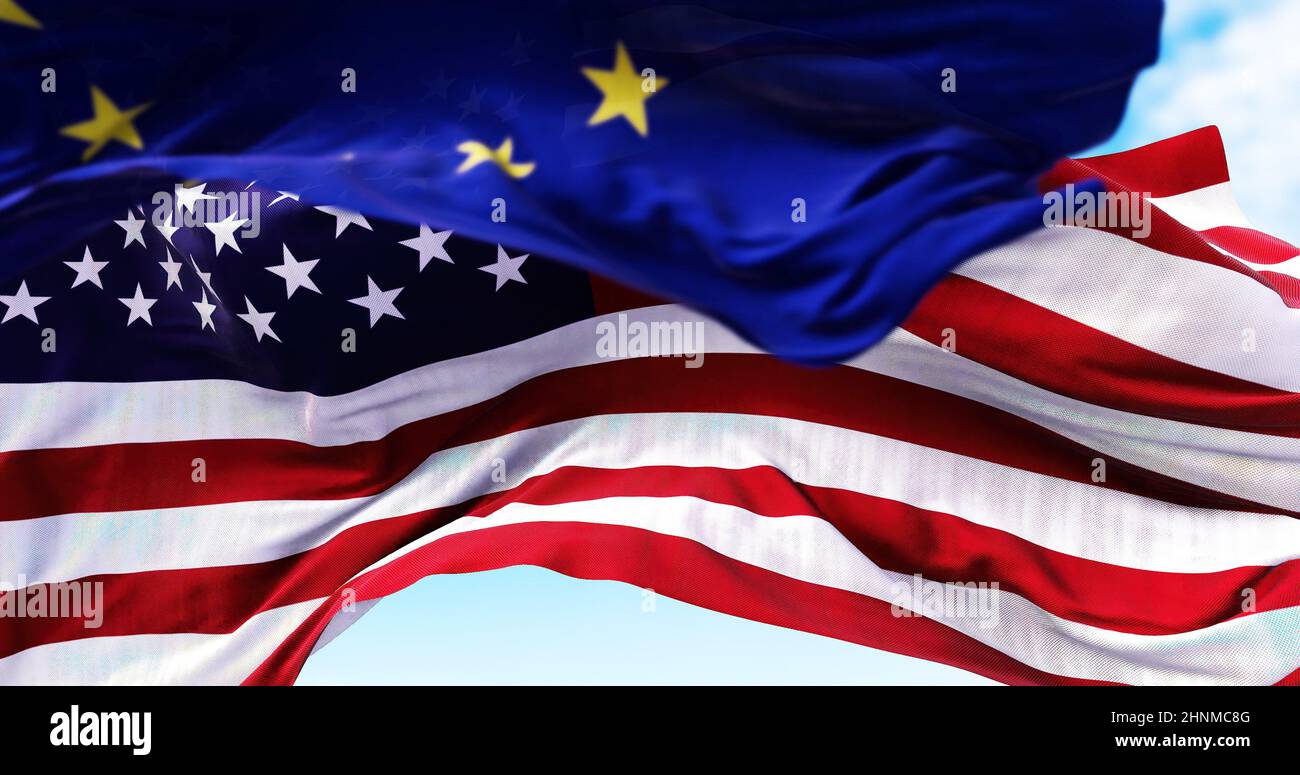 The national flag of the United states of America waving in the wind ...