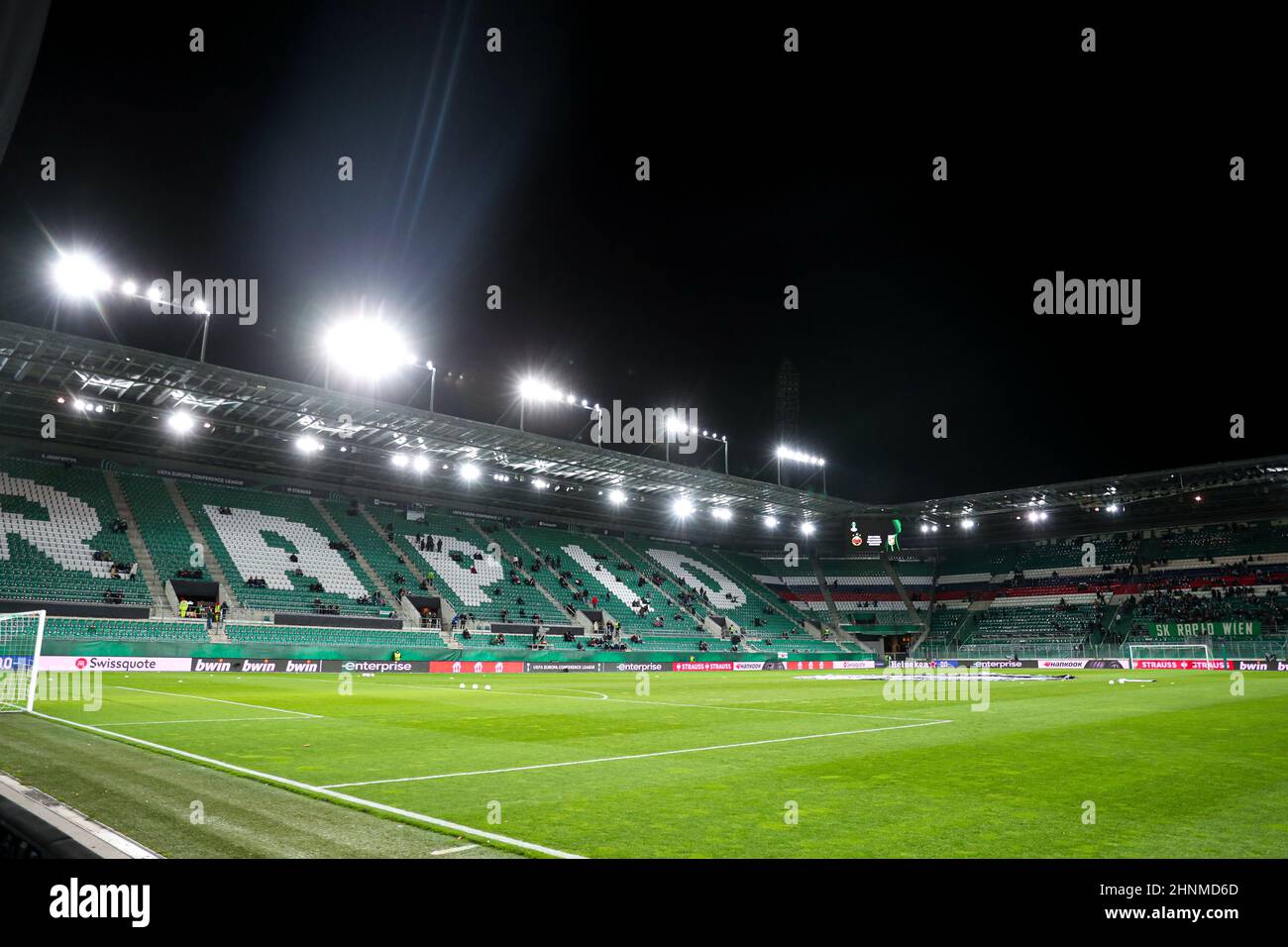VIENNA, AUSTRIA - FEBRUARY 17: general view of the Allianz Stadion during the UEFA Europa Conference League match between SK Rapid Wien and Vitesse at Allianz Stadion on February 17, 2022 in Vienna, Austria (Photo by Philip Bremm/Orange Pictures) Stock Photo