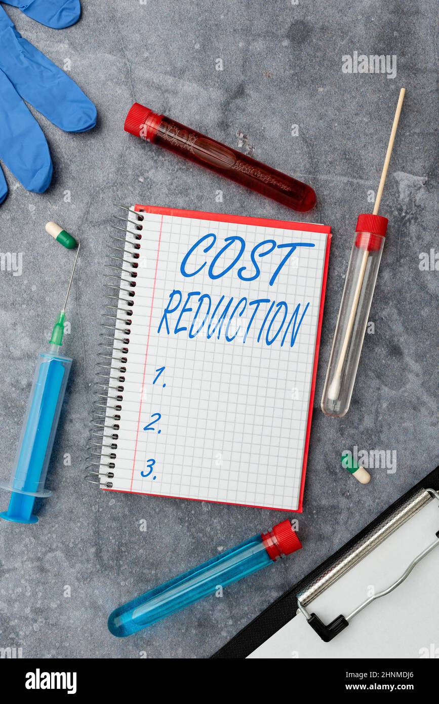 Sign displaying Cost Reduction, Business overview process of finding