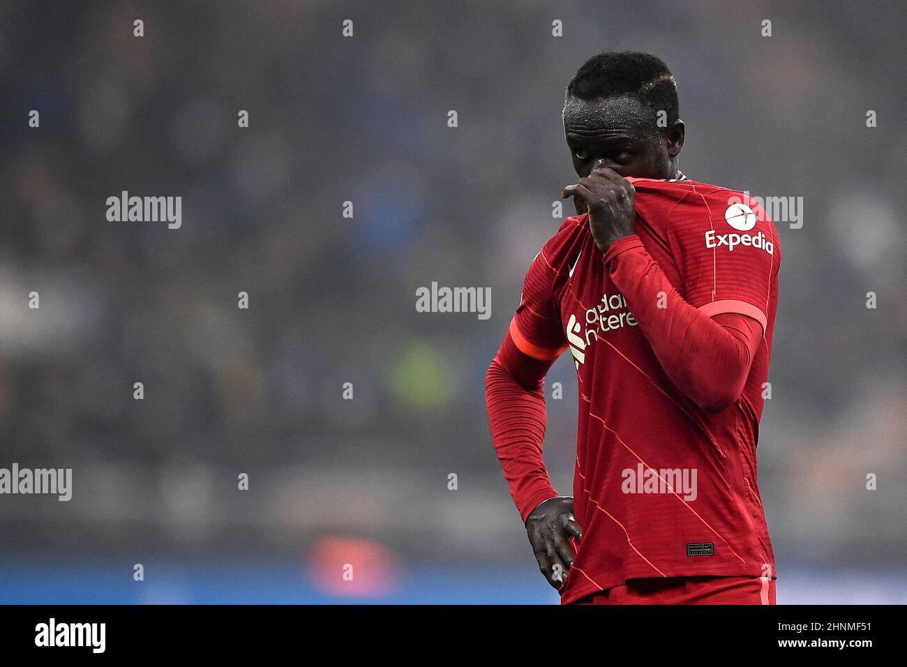 Milan, Italy. 16 February 2022. Sadio Mane of Liverpool FC looks dejected during the Champions League round of sixteen first leg football match between FC Internazionale and Liverpool FC. Credit: Nicolò Campo/Alamy Live News Stock Photo