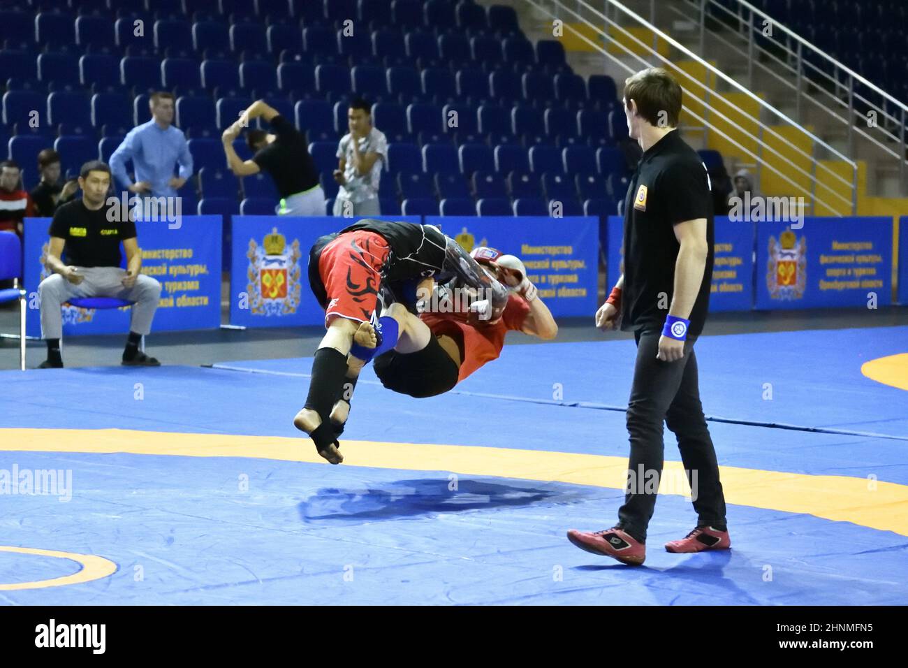 Orenburg, Russia - October 5, 2019: Men compete in Pankration wrestling Stock Photo