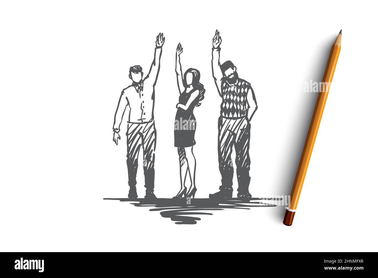 Volunteer, help, together, donation concept. Hand drawn group of