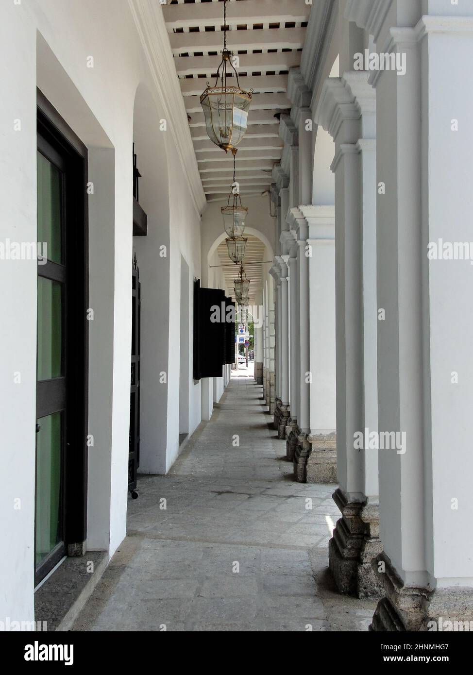 Vintage building with a Sino-Portuguese inspired front porch, Georgetown, Penang, Malaysia Stock Photo