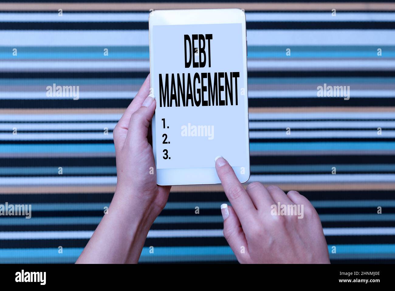 Text showing inspiration Debt Management, Word Written on The formal agreement between a debtor and a creditor Voice And Video Calling Capabilities Co Stock Photo