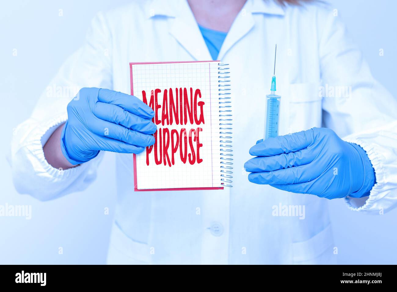 Text showing inspiration Meaning Purpose, Business concept The reason for which something is done or created and exists Preparing Medical Vaccine Pres Stock Photo
