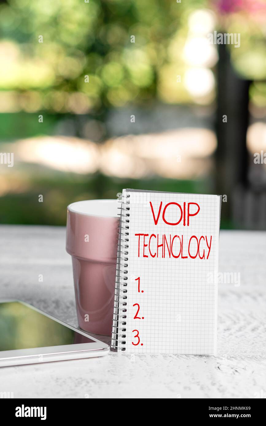 Text showing inspiration Voip Technology, Business showcase use Internet as the transmission medium for telephone calls Calming And Refreshing Environ Stock Photo