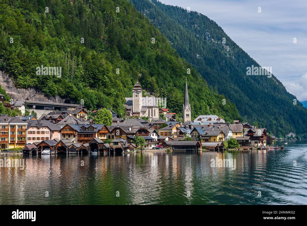 The old town of Hallstatt on the namesake lake, one of the Unesco world ...