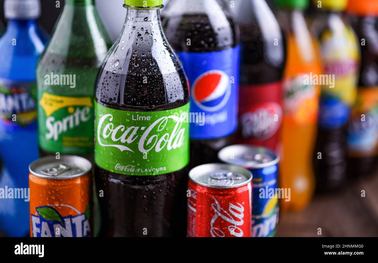 Bottles of global soft drink brands Stock Photo Alamy