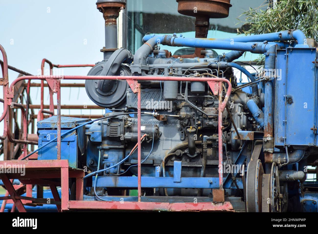 The engine of a combine harvester Stock Photo Alamy
