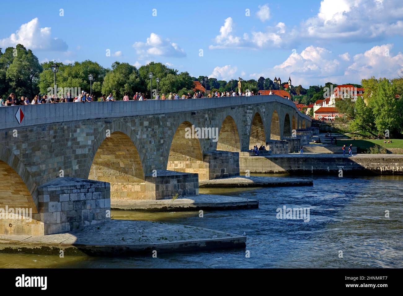 Germany, Bavaria, Regensburg, Oberpfalz, unesco heritage site, stone Bridge,  Danube, toursm, trip Stock Photo