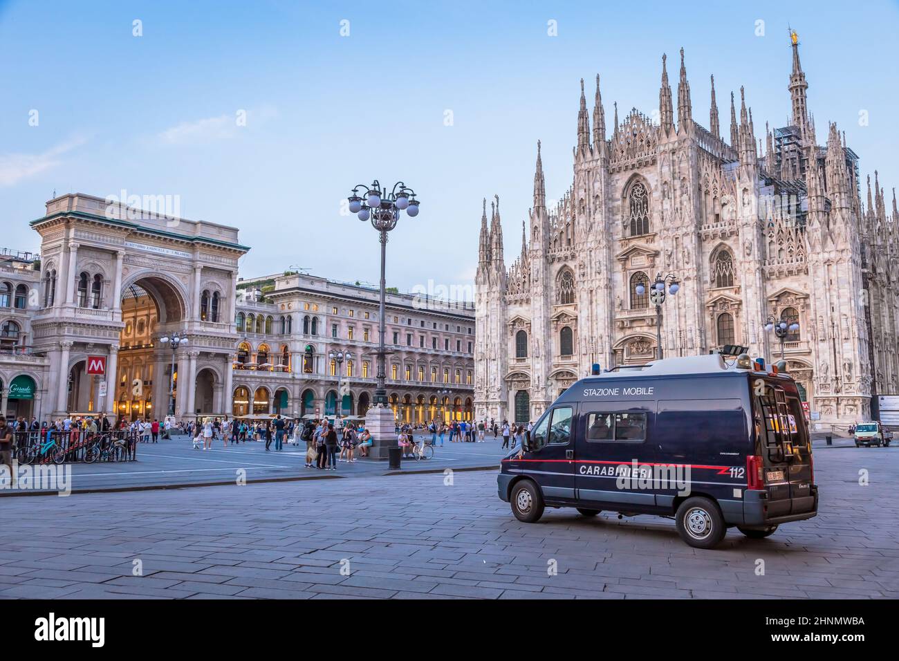 Carabineer car, also named Carabinieri,  patrolling Milan City area and preventing crime Stock Photo