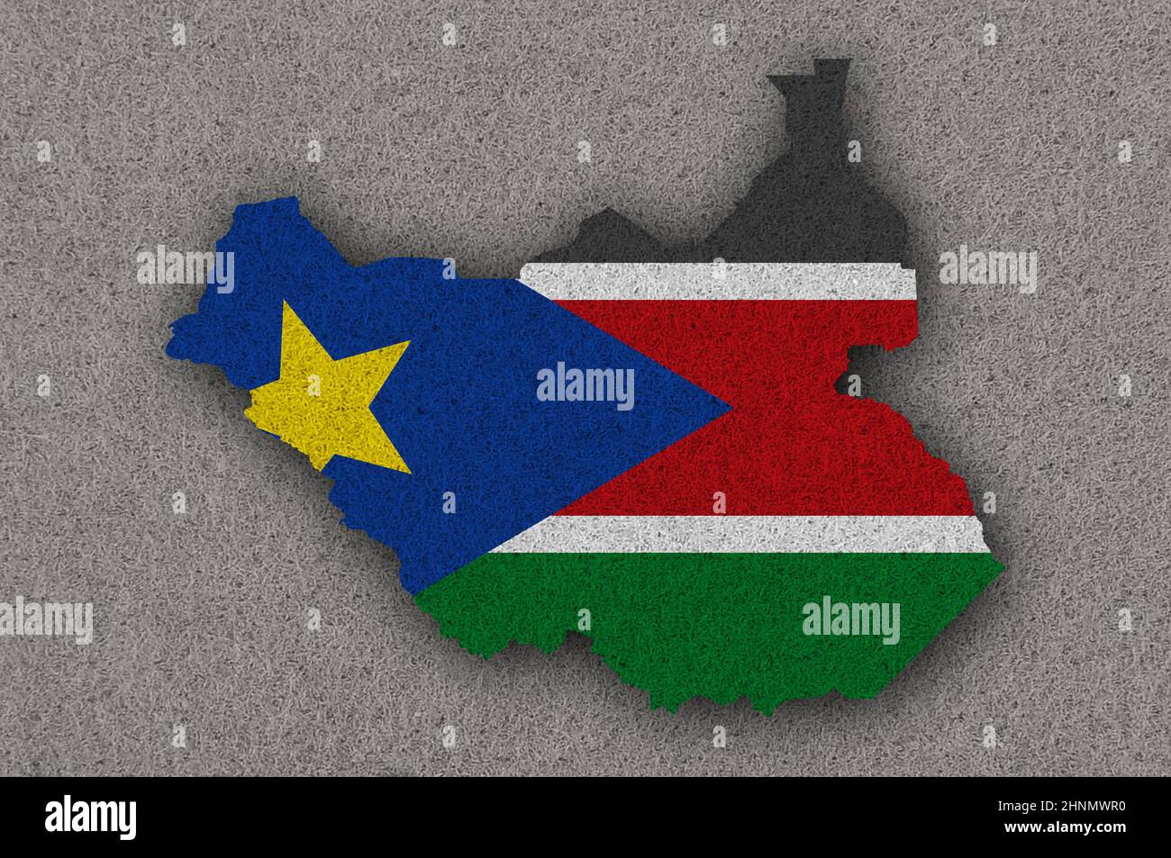 Map and flag of South Sudan on felt Stock Photo