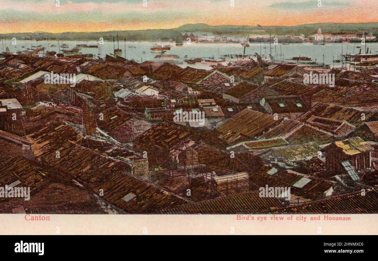 Canton China, early 1900s postcard. Stock Photo