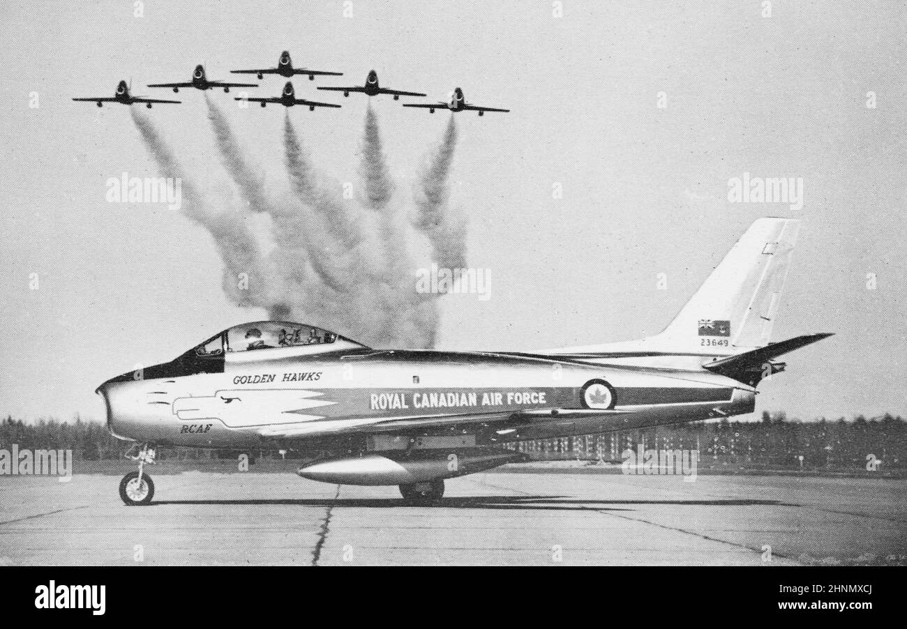 Golden Hawks of the Royal Canadian Air Force. unidentified location and photographer, approx early late 1950s to early 1960s. Stock Photo