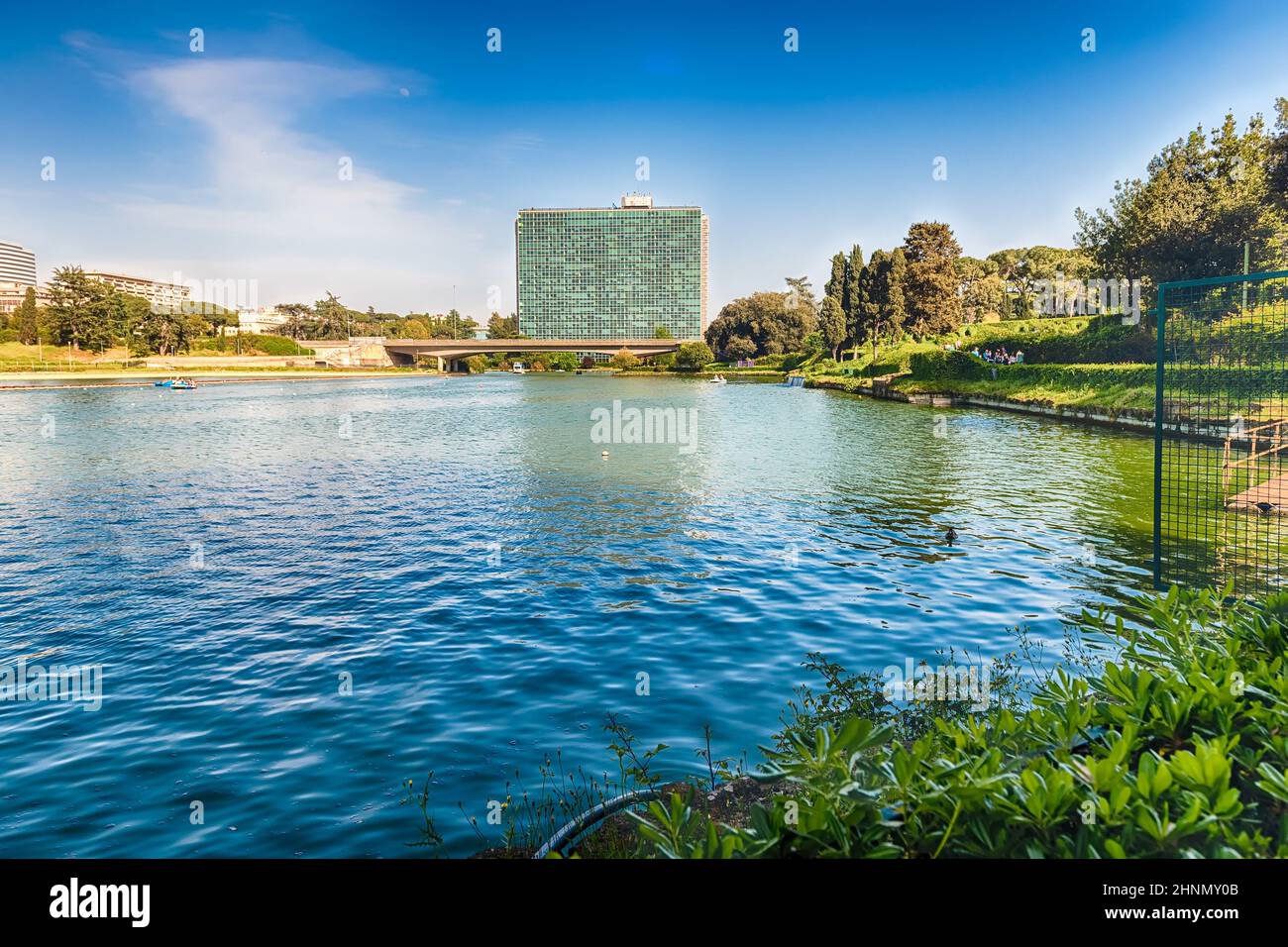 Scenic view over the lake of EUR in Rome, Italy Stock Photo