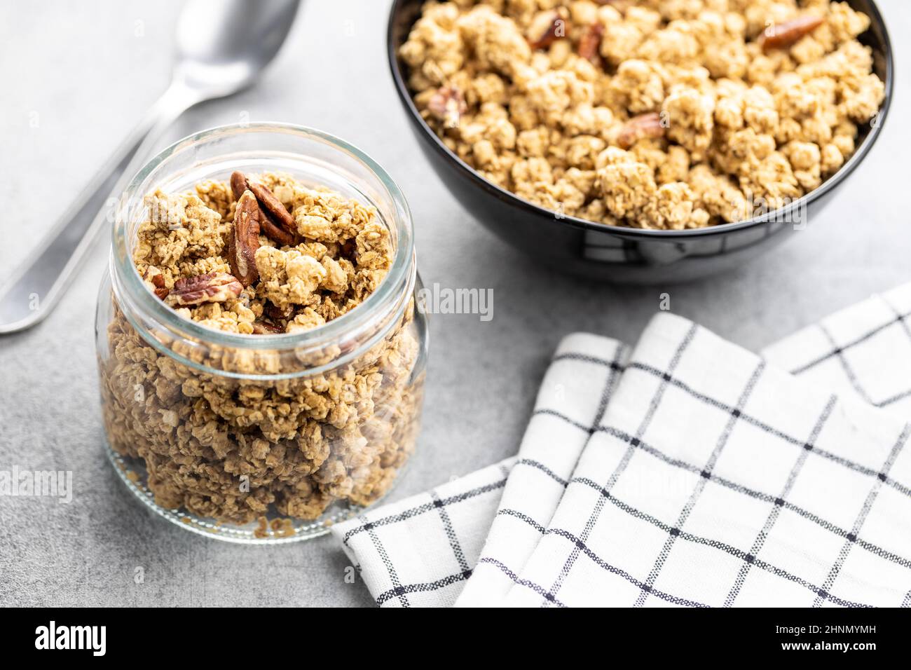 Sweet granola cereals in jar Stock Photo Alamy