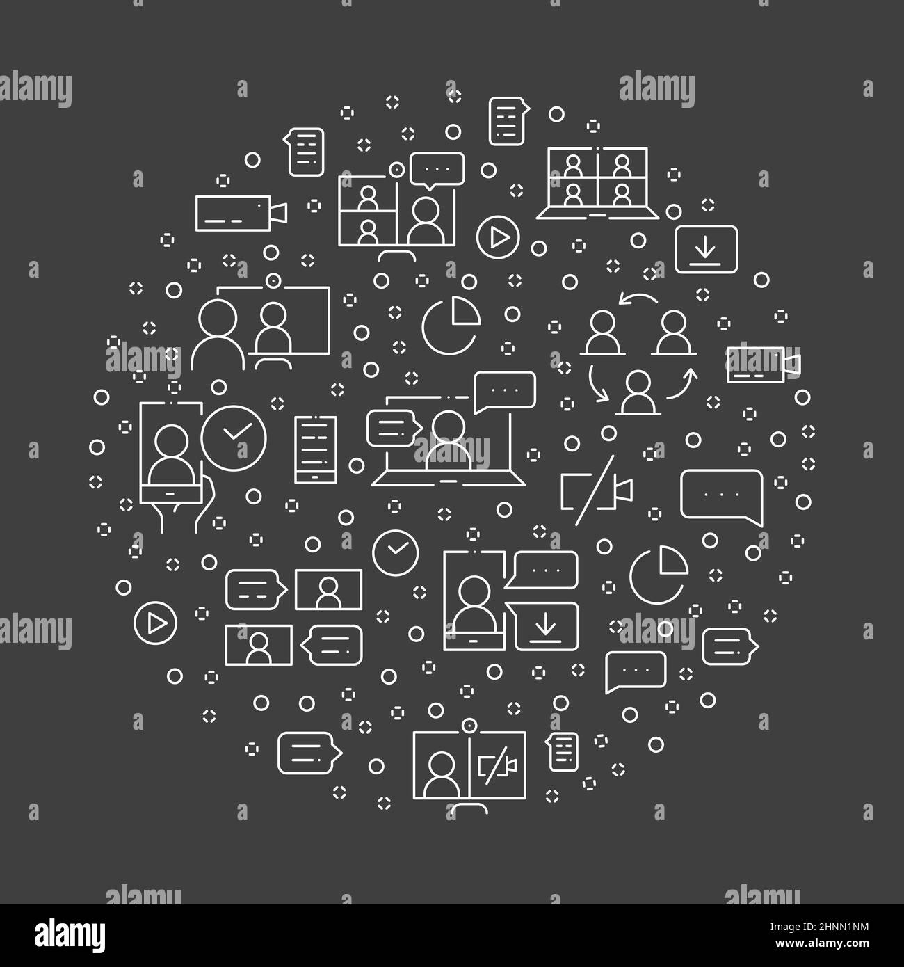 Online meeting circle concept made of thin line icons. Web conferencing ...