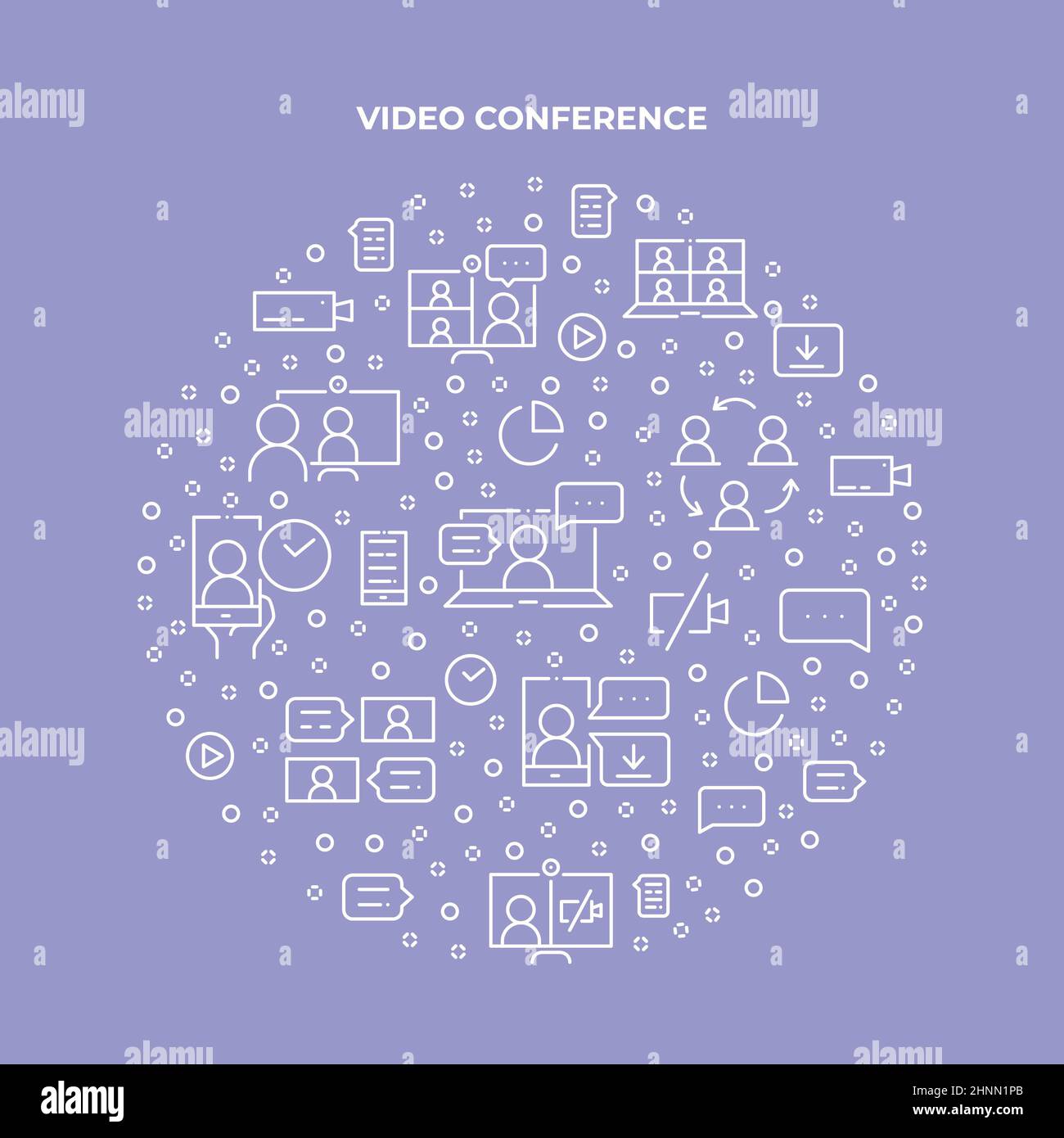 Online meeting circle concept made of thin line icons. Web conferencing ...