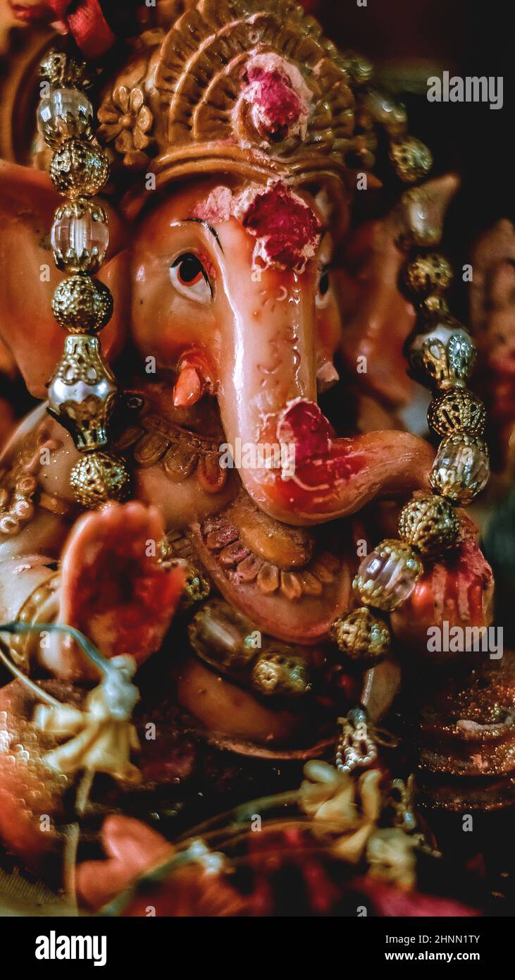 Vertical photo of Ganesh Chaturthi idol Stock Photo