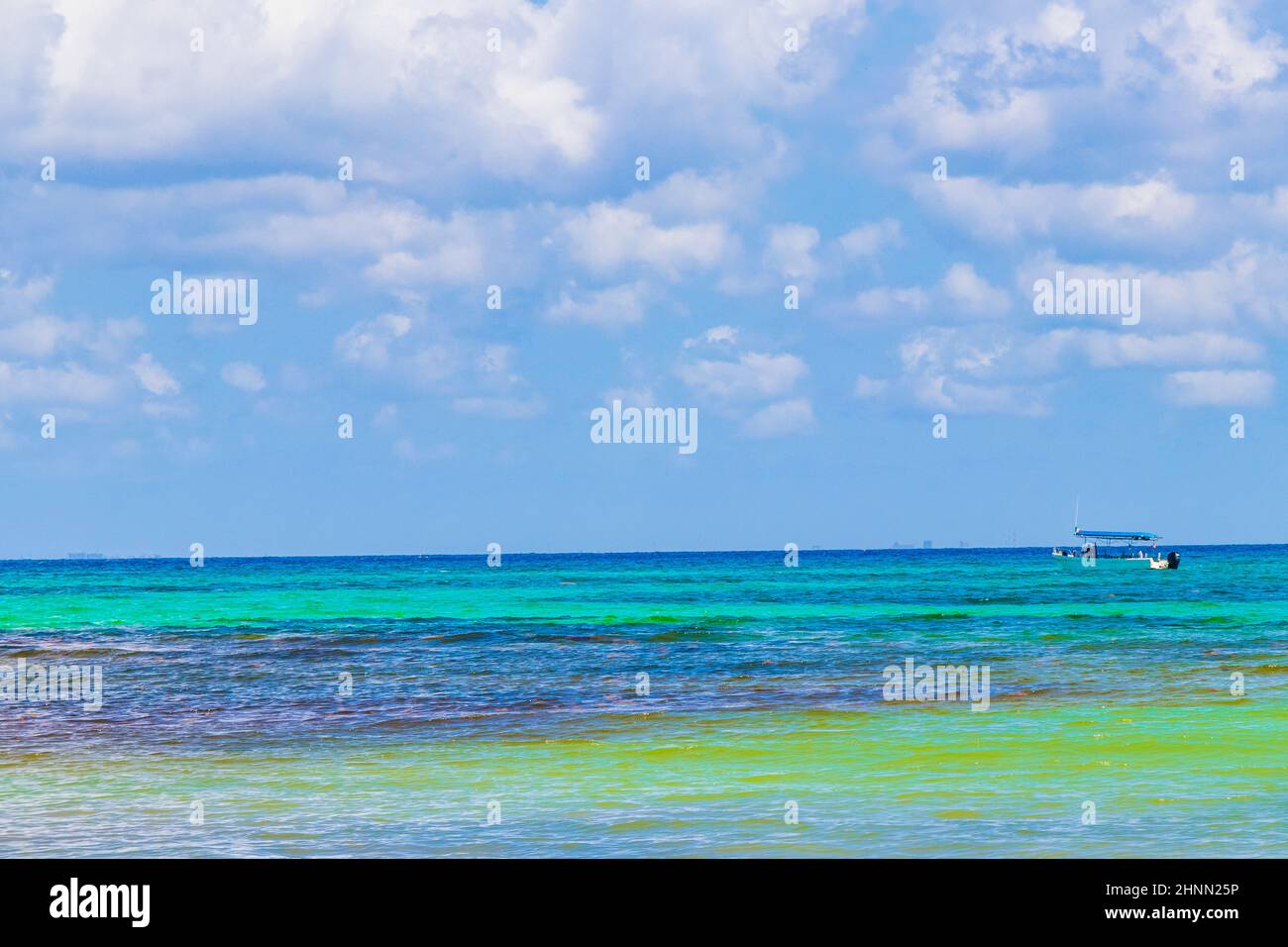Boats yachts between Cozumel island and Playa del Carmen Mexico. Stock Photo