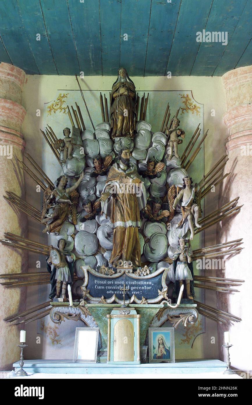 Altar of St. John of Nepomuk in the church of Our Lady of the Snows in Volavje, Croatia Stock Photo