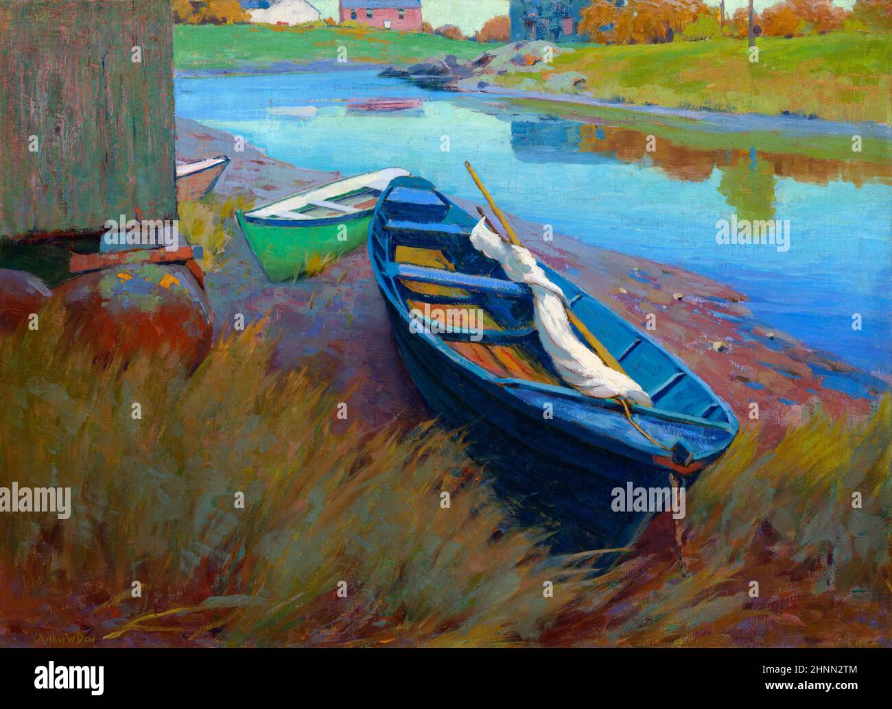 Boats at Rest by the American artist, Arthur Wesley Dow (1857-1922), oil on canvas, c. 1895 Stock Photo