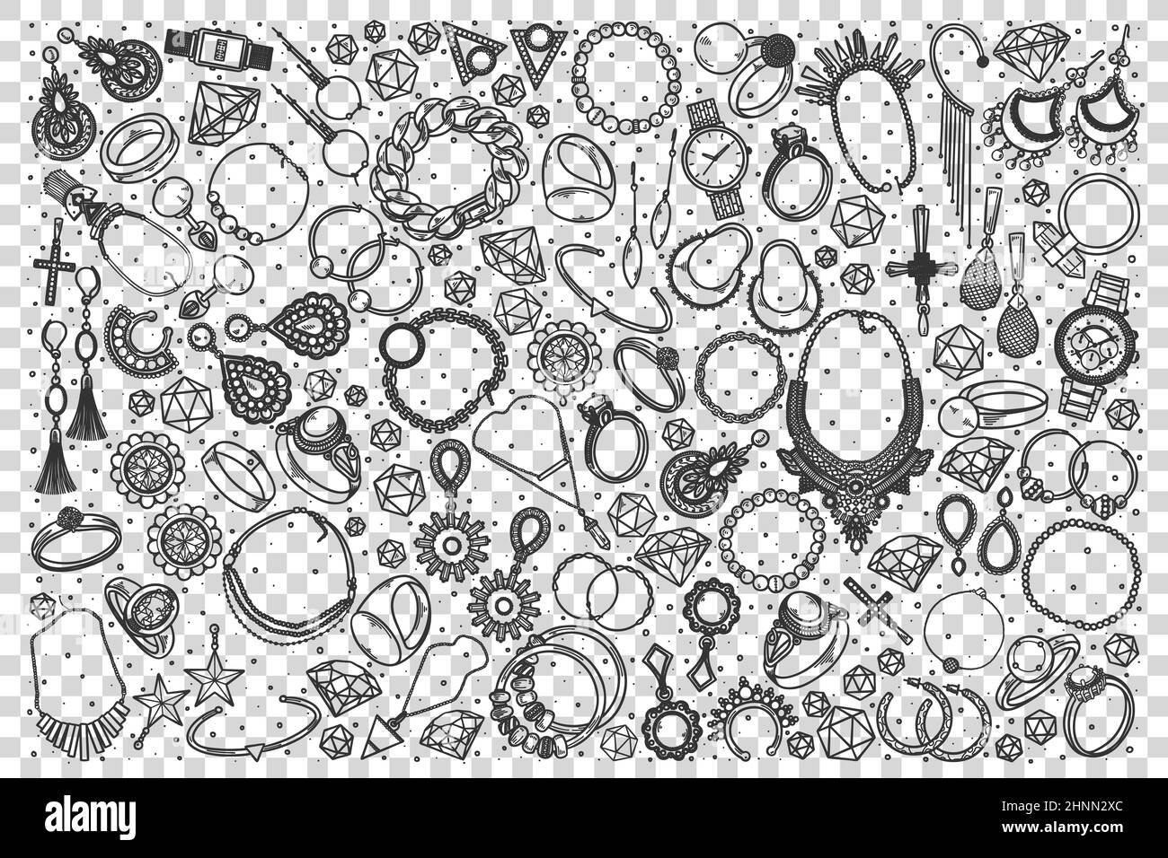 Jewelry doodle set. Collection of hand drawn sketche templates patterns ...