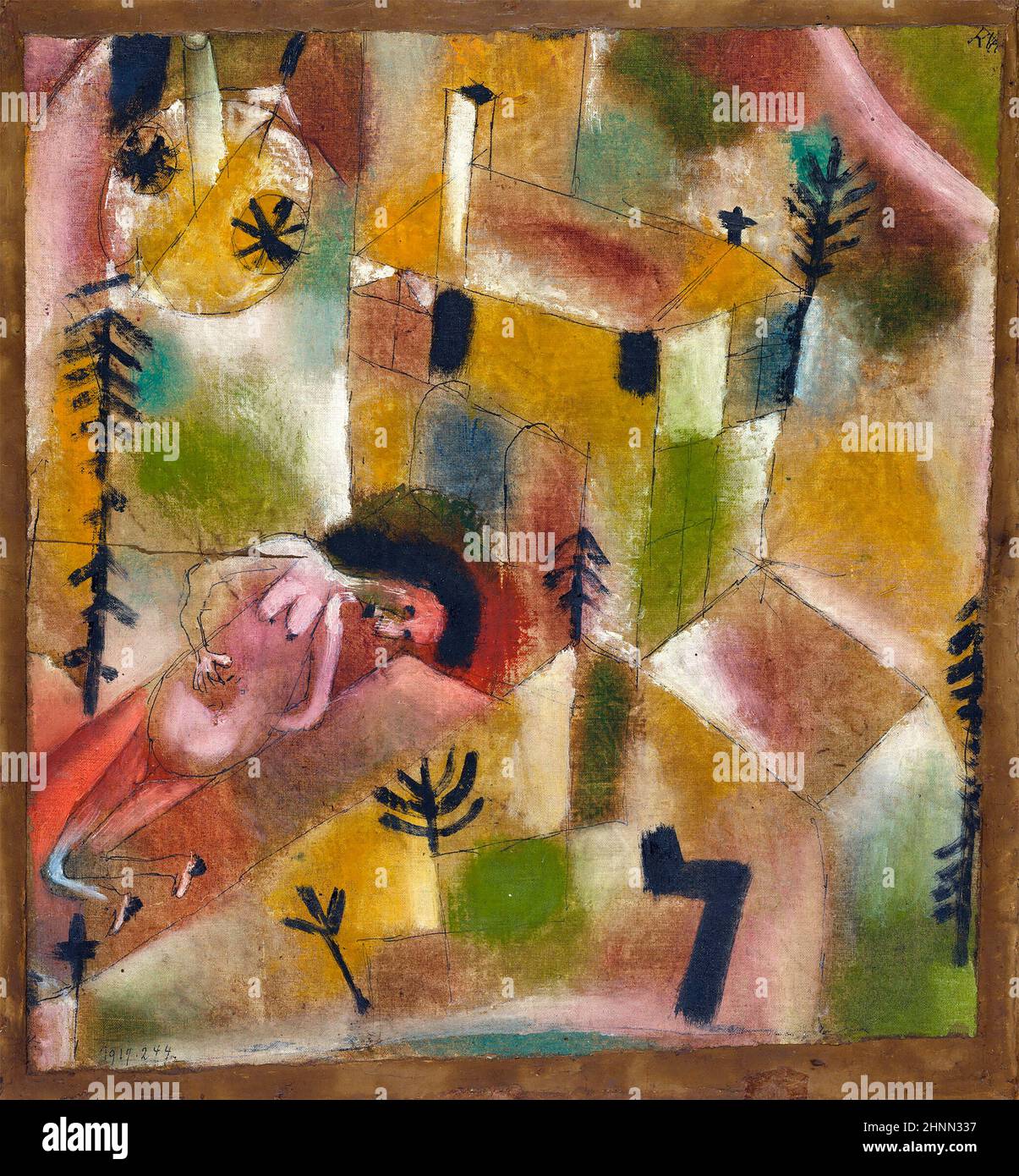 Death in the Garden by Paul Klee (1879-1940), oil on cotton on cardboard nailed to wood, 1919 Stock Photo