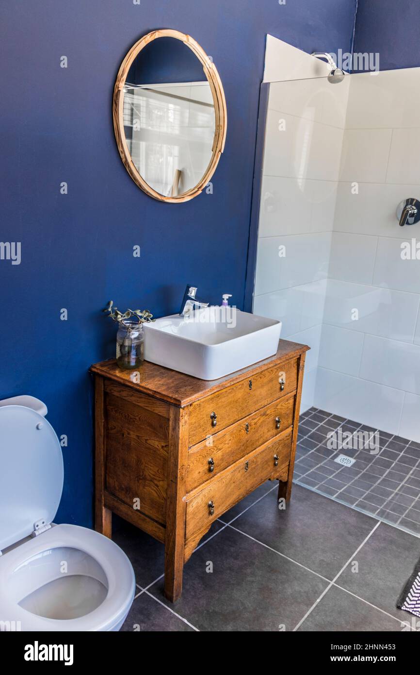 Noble bathroom, toilet in royal blue Cape Town, South Africa Stock