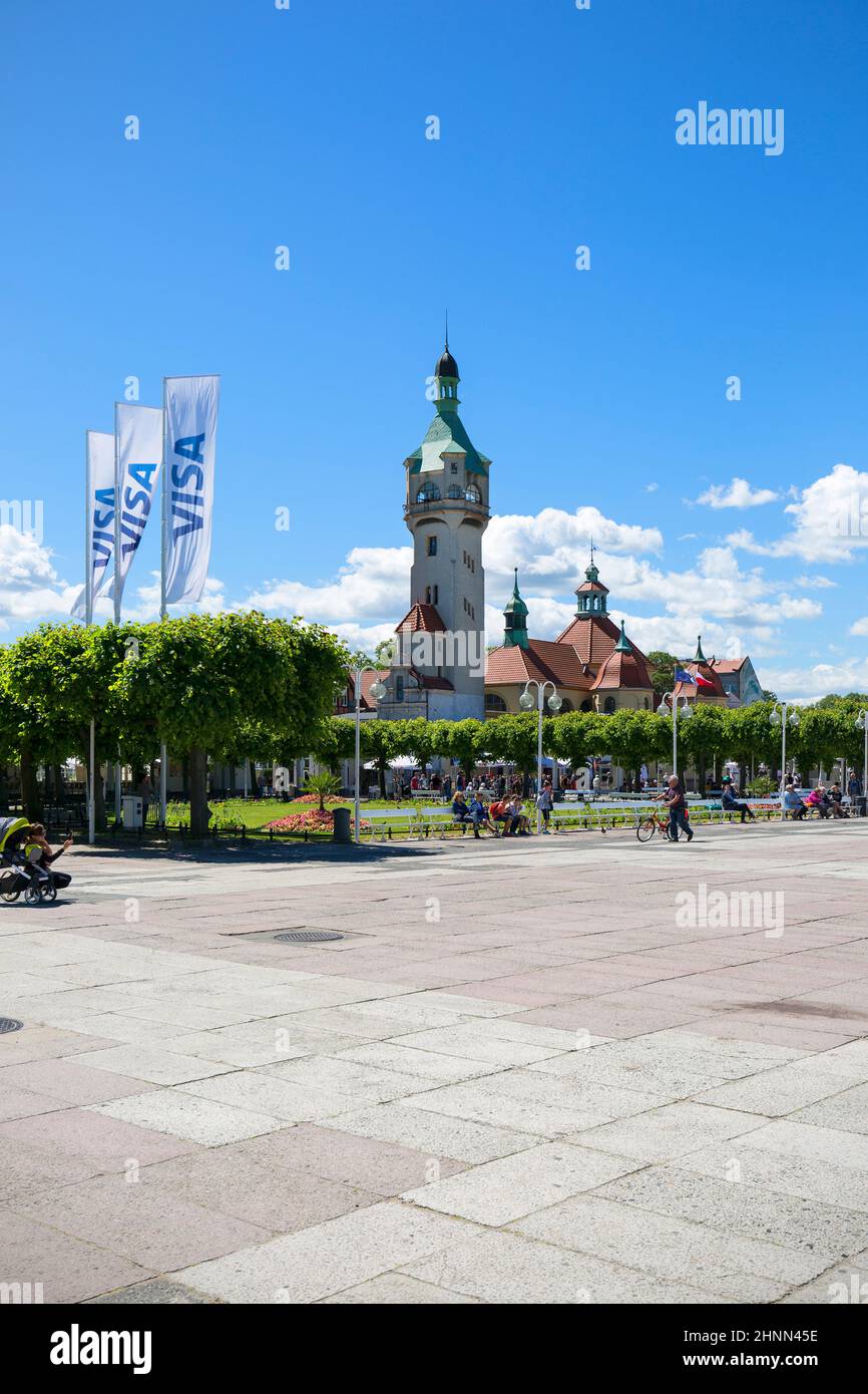 Monte Cassino Street with Sopot Lighthouse and Spa House, Gdansk, Poland Stock Photo