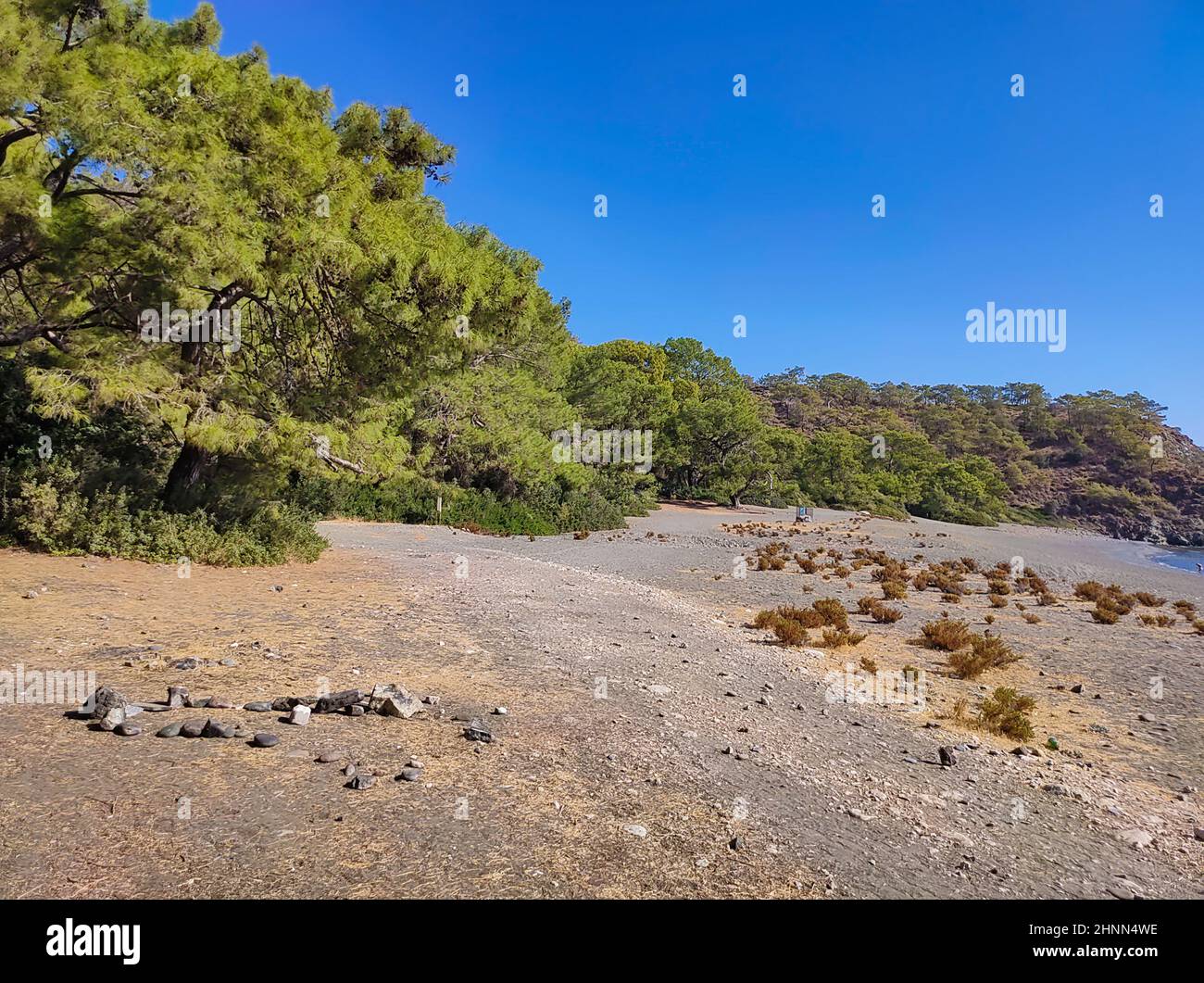 View of the stone beach at the site of the ancient Lycian city o Stock
