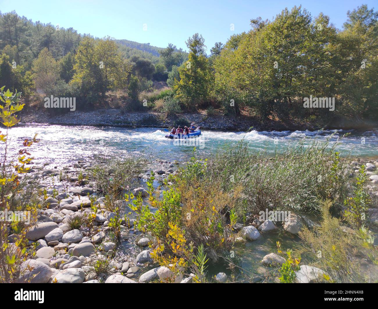 Water rafting on the rapids of river Manavgat in Koprulu Canyon, Turkey. Stock Photo