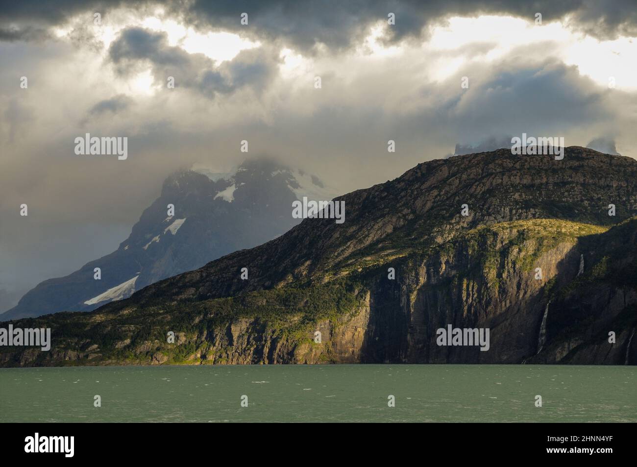 scenery at Ultima Esperanza Sound on a boat trip from Puerto Natales, Patagonia, Chile Stock Photo