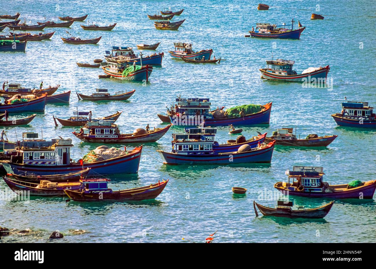 Fishing boats at the chinese sea at the coast of Vietnam Stock Photo