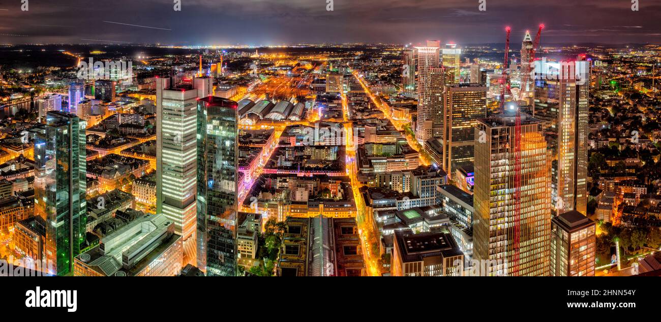 Panoramaview over the inner city of Frankfurt at night Stock Photo